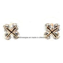New Fashion Womens Silver Earring Rhodium Plated Jewelry Clover Flower Crystal Ear Stud Earrings E6322